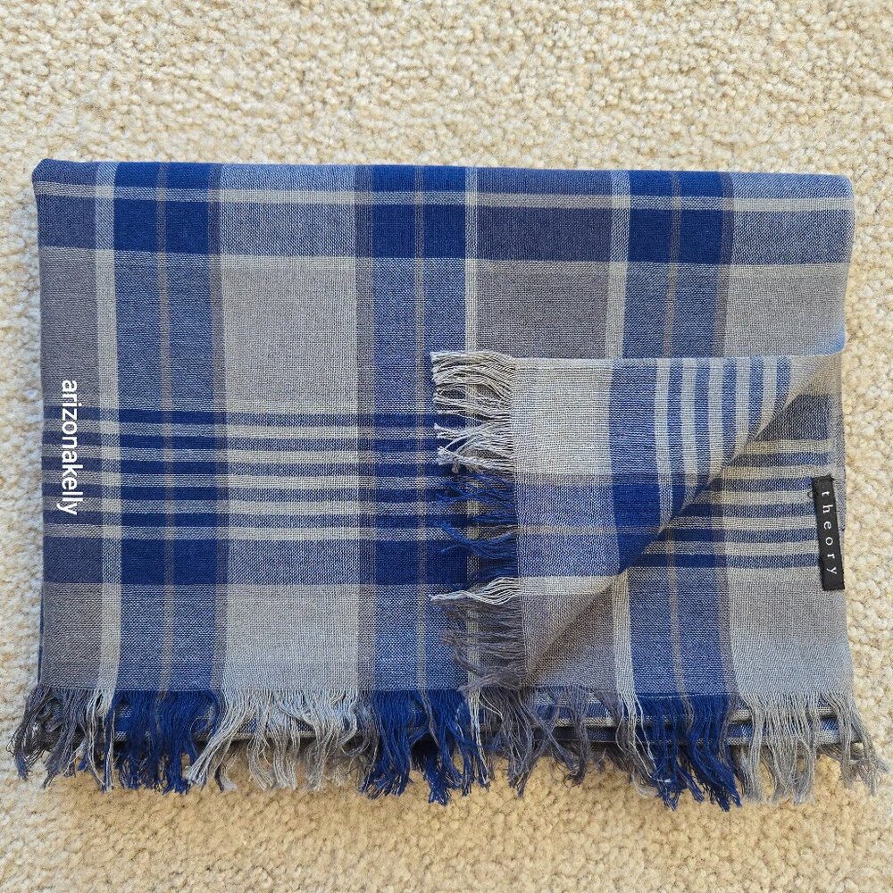 Theory Scarf in Blue & Grey Plaid